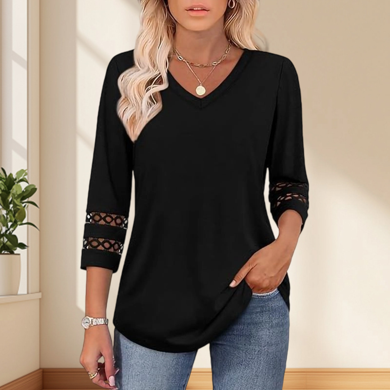 ⏳Begrenzte Zeit 50% Rabatt💥Einfarbiges, lässiges V-Ausschnitt-Top mit 3/4-Ärmeln für Damen