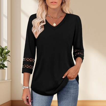 ⏳Begrenzte Zeit 50% Rabatt💥Einfarbiges, lässiges V-Ausschnitt-Top mit 3/4-Ärmeln für Damen