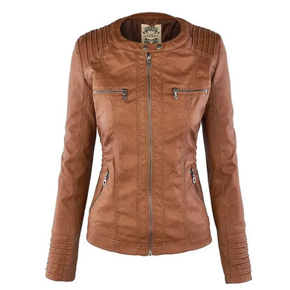 Damen-Lederjacke mit abnehmbarer Kapuze