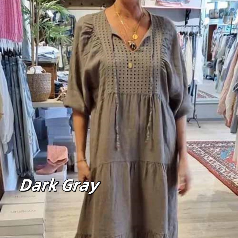 ⏳Begrenzte Zeit 50% Rabatt💥Mehrlagiges, einfarbiges, langes Kleid mit V-Ausschnitt und halben Ärmeln für Damen